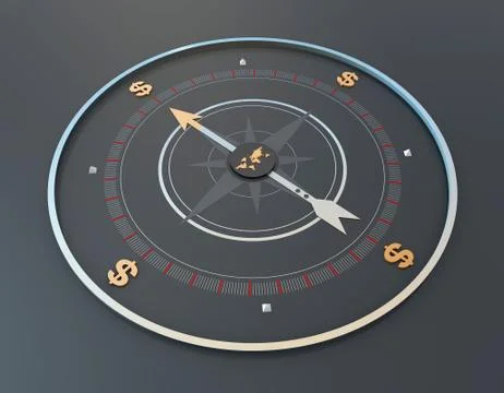 World map and compass, dollar economy, career development and direction Stock Illustration