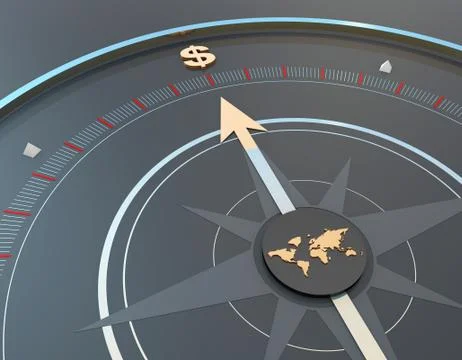 World map and compass, dollar economy, career development and direction 스톡 일러스트