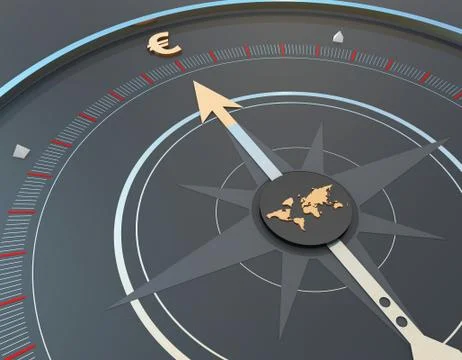 World map and compass, Euro economy, career development and direction 스톡 일러스트