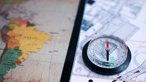 World map and compass finds north Stock Footage 142606547