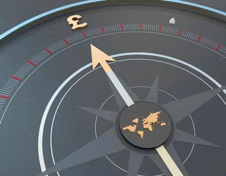 World map and compass, pound economy, career development and direction Stock Illustration