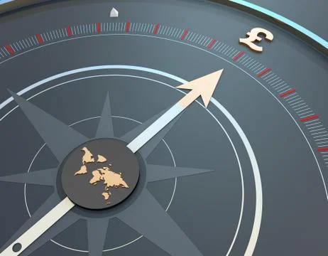 World map and compass, pound economy, career development and direction Stock Illustration
