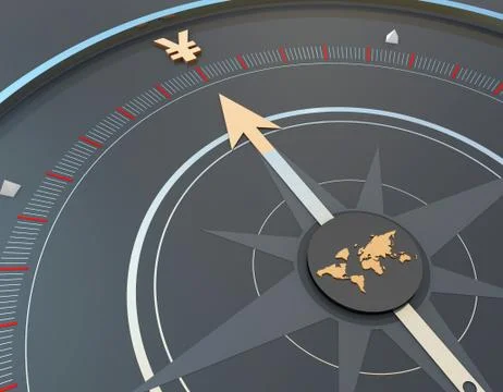 World map and compass, RMB economy, career development and direction Stock Illustration