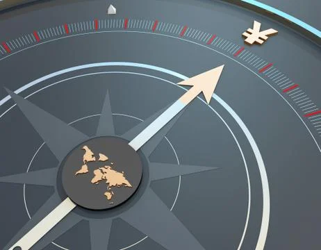 World map and compass, RMB economy, career development and direction Stock Illustration