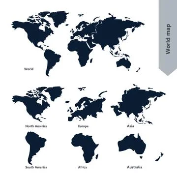 World Map and continent Illustrazione stock