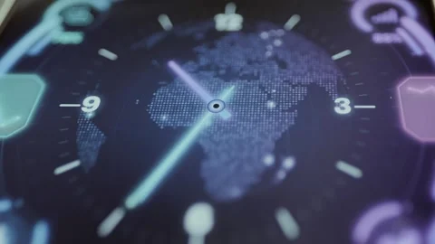 World Map and Data Dials on Futuristic Smartwatch Stock Footage 341872621