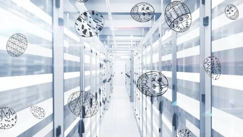 World map and data processing against server room Stock Footage 329127830