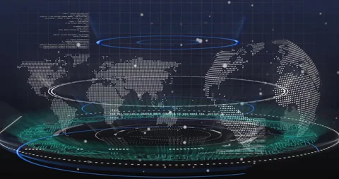 World map and digital interface elements, global data network animation Video stock 304312630