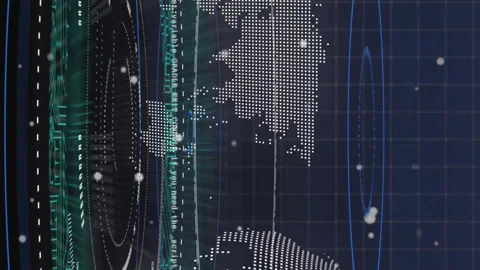 World map and digital interface elements, global data network animation Stock Footage 314126270