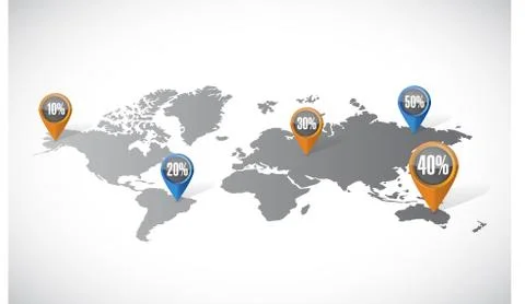 World map and discount locators illustration Stock Illustration