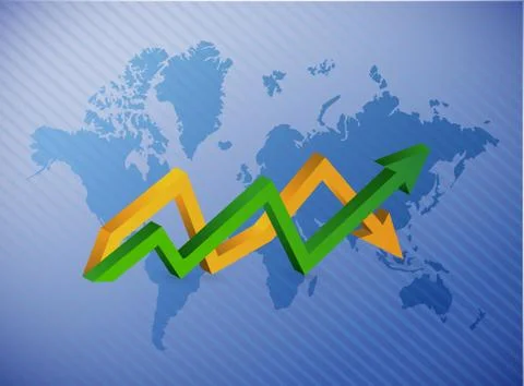 World map up and down business arrow chart Stock Illustration