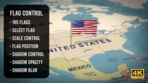 World Map and Flags 4K 库存 After Effects