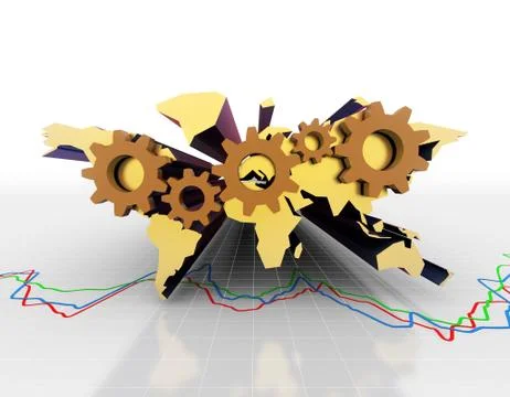 World map and gear, global cooperation and coordination Stock Illustration