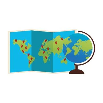 World map and globe icon, flat design Stock Illustration