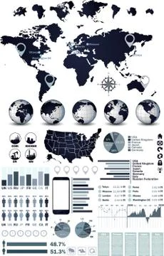 World map and globe infographics Stock Illustration