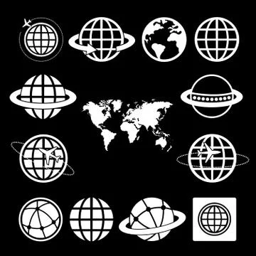 World map and globe  vector icons set Stock Illustration