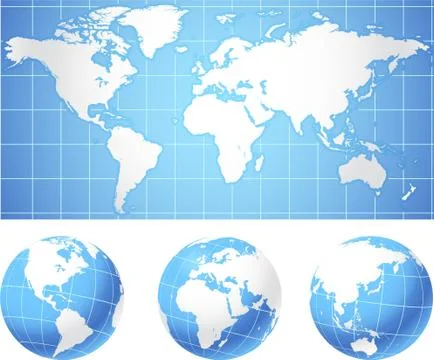 World map and globes Stock Illustration