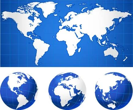 World map and globes Stock Illustration