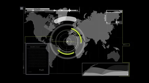 World map and HUD user interface computer screen with infographic Stock Footage 276720662