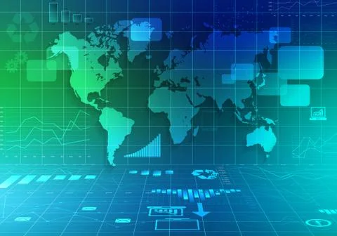 World map and icons of abstract charts Illustrazione stock