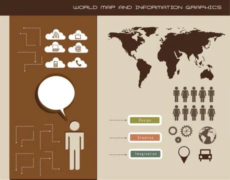 World map and information graphics, vintage style. vector Stockillustratie