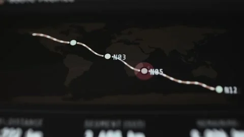 World map and long distance cable route profile connecting monitored nodes N03 動画素材 342483806