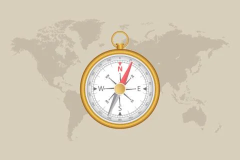 World map and magnetic compass vector illustration. Stock Illustration