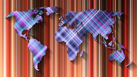 World map and moving bright neon rays abstract Stock Footage 243188785