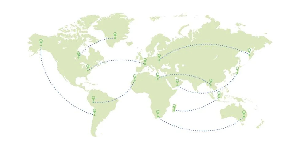 World map and paths planes Stock Illustration