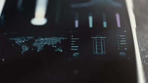 World map and payload diagram share telemetry dashboard Stock Photos