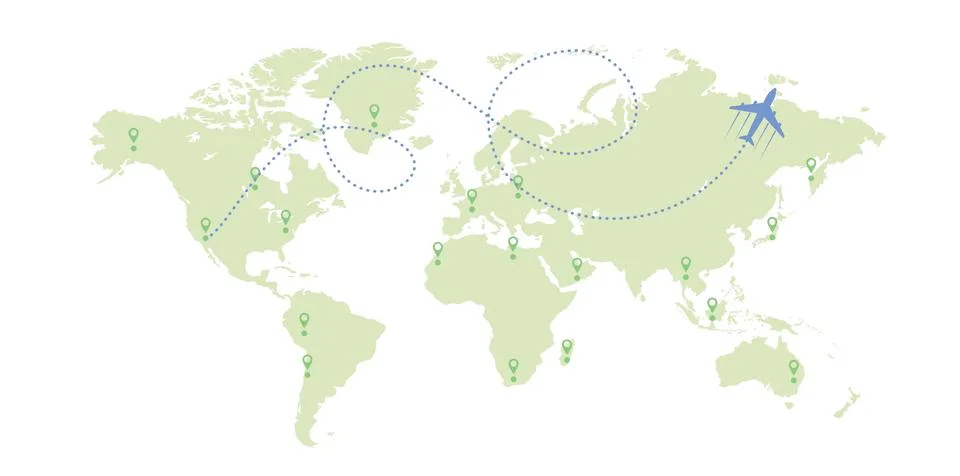 World map and plane Stock Illustration