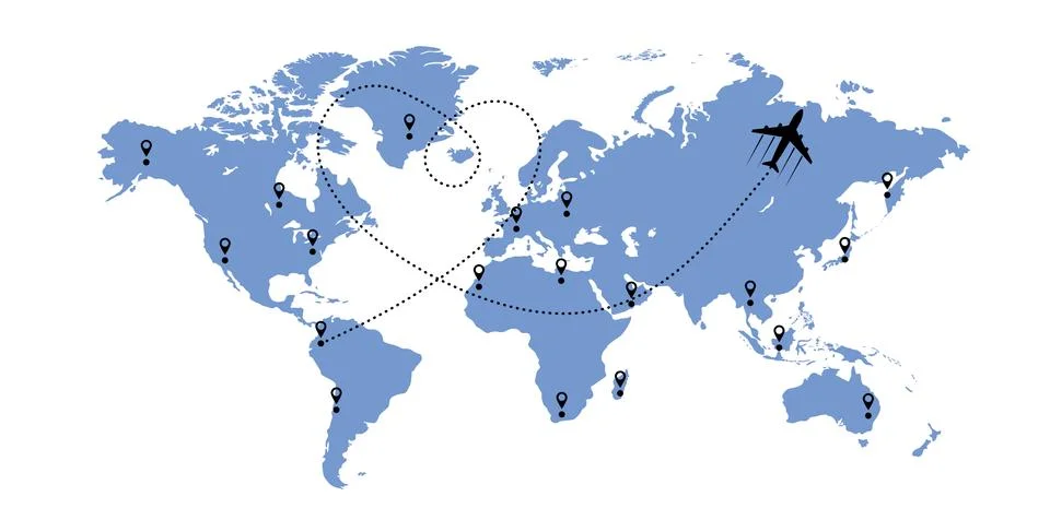 World map and plane Stock Illustration
