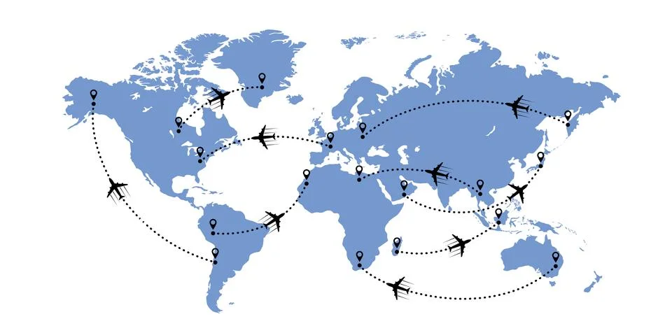 World map and planes Stock Illustration