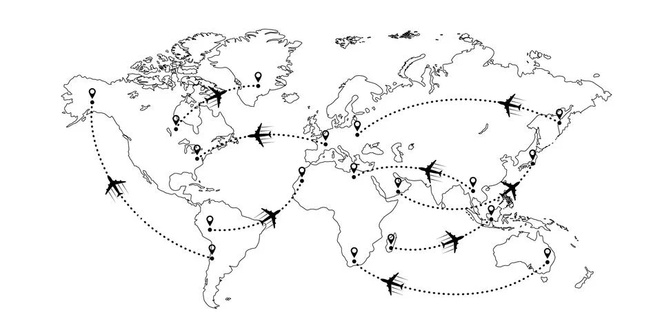 World map and planes Stock-Illustration