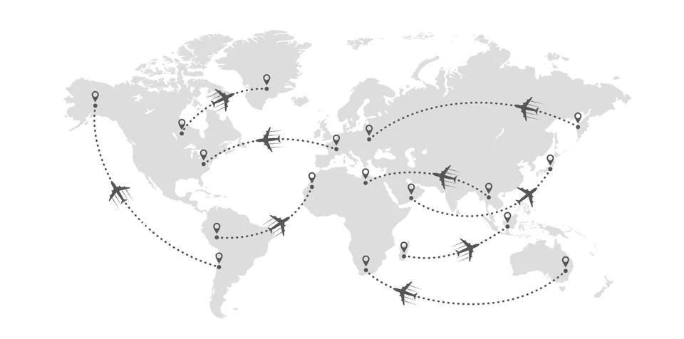World map and planes Stock Illustration