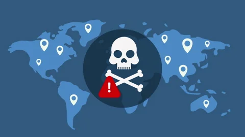 World map and pointers, Malware virus ransomware attack warning alert concept 스톡 동영상 336162636