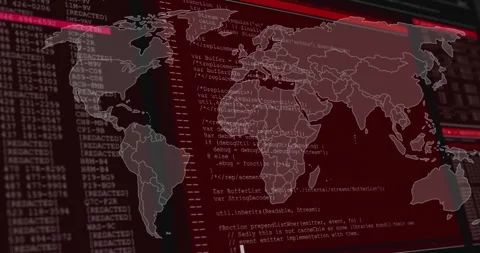 World map and programming code, cybersecurity animation Stock Footage 305292594