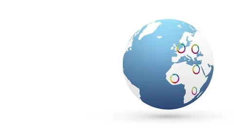 World map and rainbow wheels with arrows animation Stock Footage 95533213