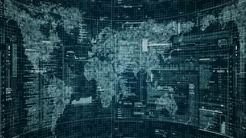World map and technological HUD elements. Stock Footage 98760778