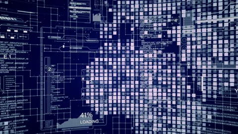 World map and technological HUD elements in curved screen. Stock Footage 98874789