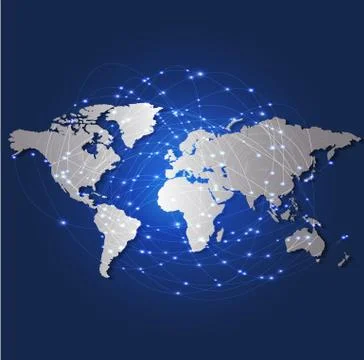 World map and technology mesh network, vector illustration Stock Illustration