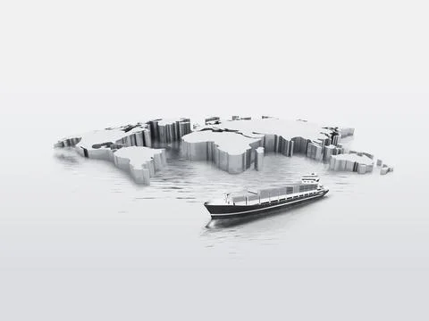 World map and trade cargo ships and import and export industries and economy Stock Illustration