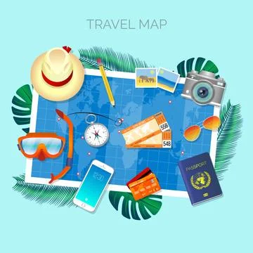 World map and travel elements with flat design 스톡 일러스트