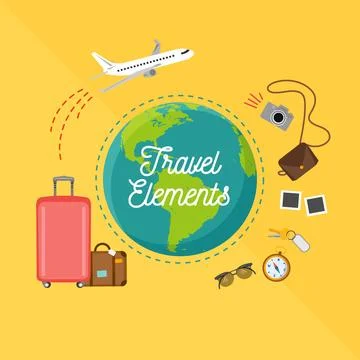 World map and travel elements with flat design イラスト素材
