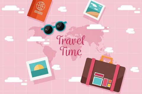 World map and travel elements with flat design Illustrazione stock