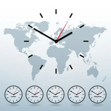 World map and world-time vector Stock Illustration