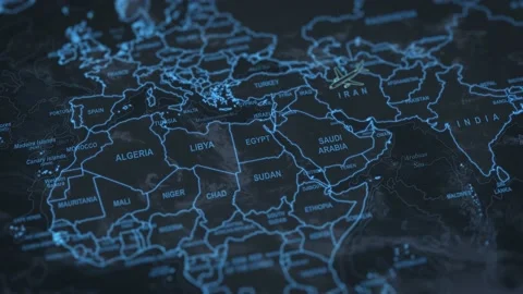 World map animation. Airplane flying by Africa, Europe and Asia continents. Stock Footage 167789458