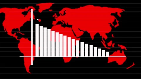 World map animation with bar chart. World map financial decline and red ove.. Stock Footage 337615915