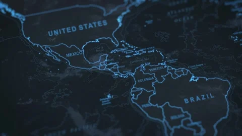 World map animation. Camera zooming in into Central America, focusing in Mexico. Stock Footage 303874307