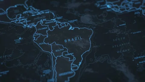World map animation. Camera zooming in into Brazil. Stock Footage 303874308